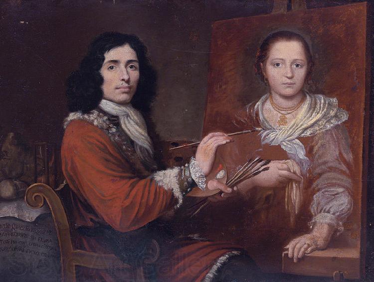 Giulio Quaglio Self Portrait of the Artist Painting his Wife Norge oil painting art